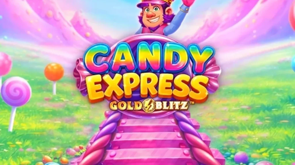 Candy Express Gold Blitz slot game interface featuring colourful candy train theme
